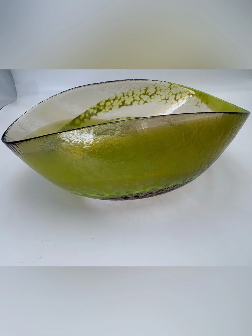 Crate & Barrel Agave Large Centerpiece Bowl Green Murano Glass Made In Italy